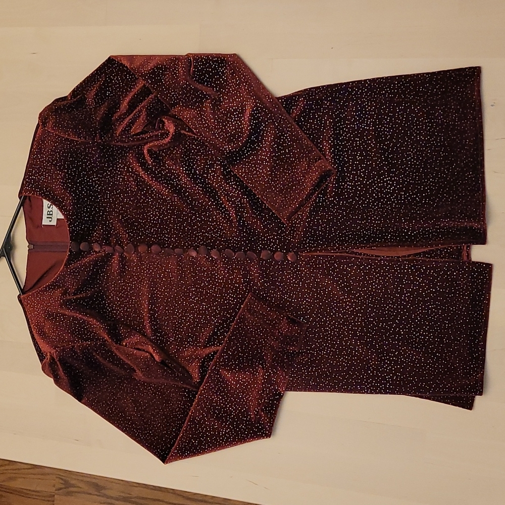 LIKE NEW 1980s JBS Ltd. Velour Maroon and Shimmery Silver Dramatic Slit Tunic